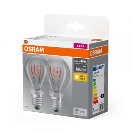 DOPPELPACK Osram E27 LED BASE Retro Filament Leuchtmittel Warmweißes Licht Filament 5,9W wie 48W
